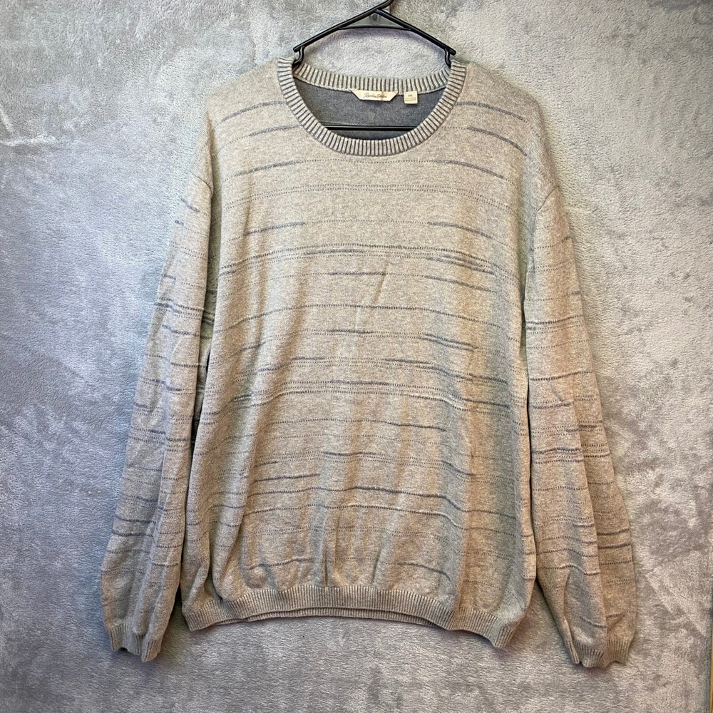 Paradise Collection Sweater Mens XXL Striped Knit Gray Cotton Pullover EUC